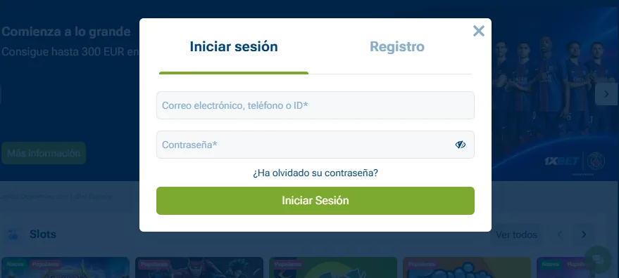 Acceso a 1xBet con correo teléfono o ID