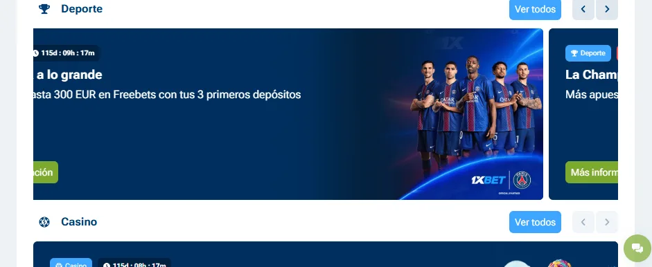 Paquete de casino 1xBet con slots destacados